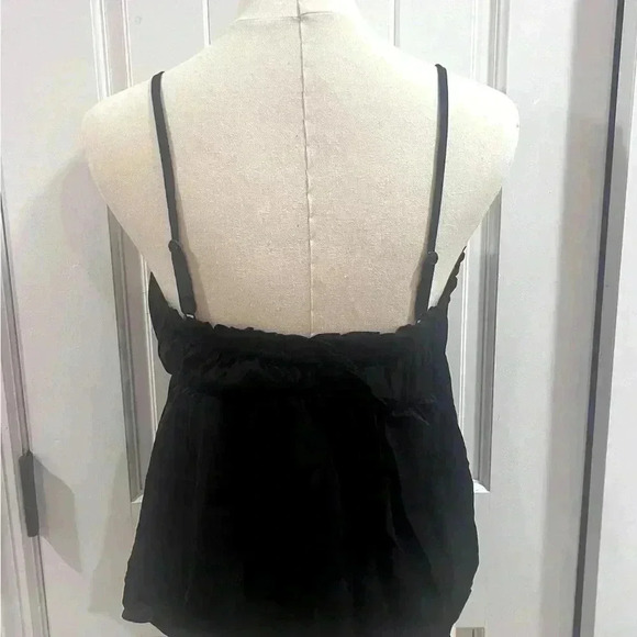 American Eagle Cinched Silky Babydoll Top Black Tie Front Size Small NWT - Picture 3 of 3